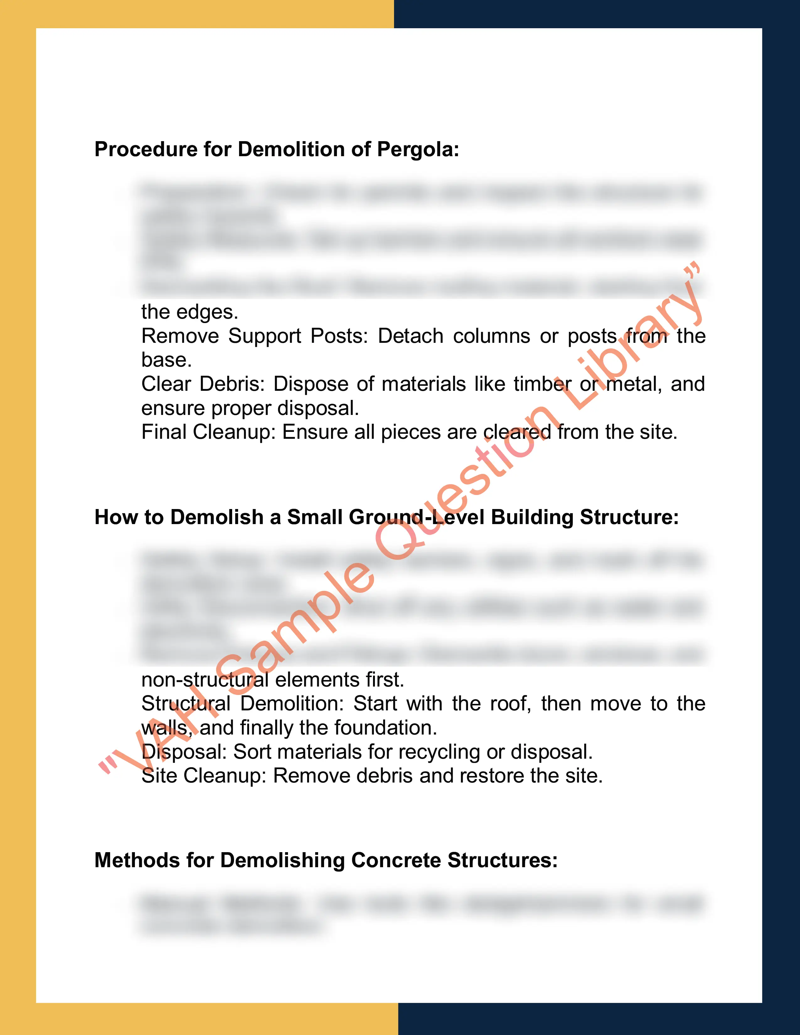 Sample Solution for CPCCCA3001 - Carry out general demolition of minor building structures 2